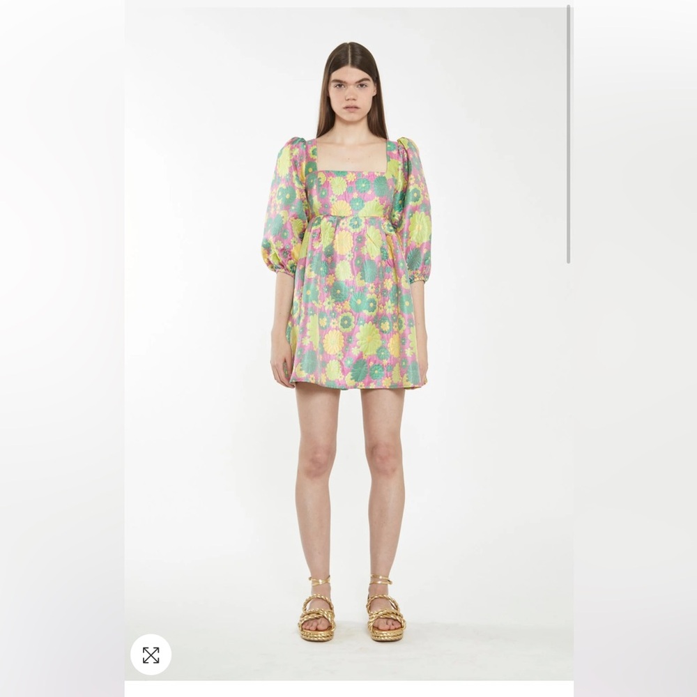 Glamorous Jacquard Babydoll Mini Dress Flora | Size M - Picture 2 of 3